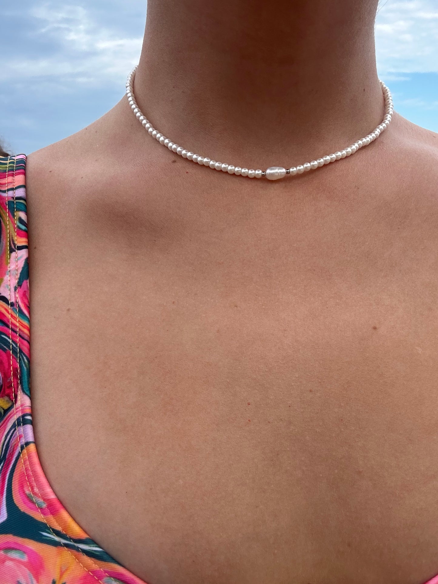 White Pearl Beaded Necklace