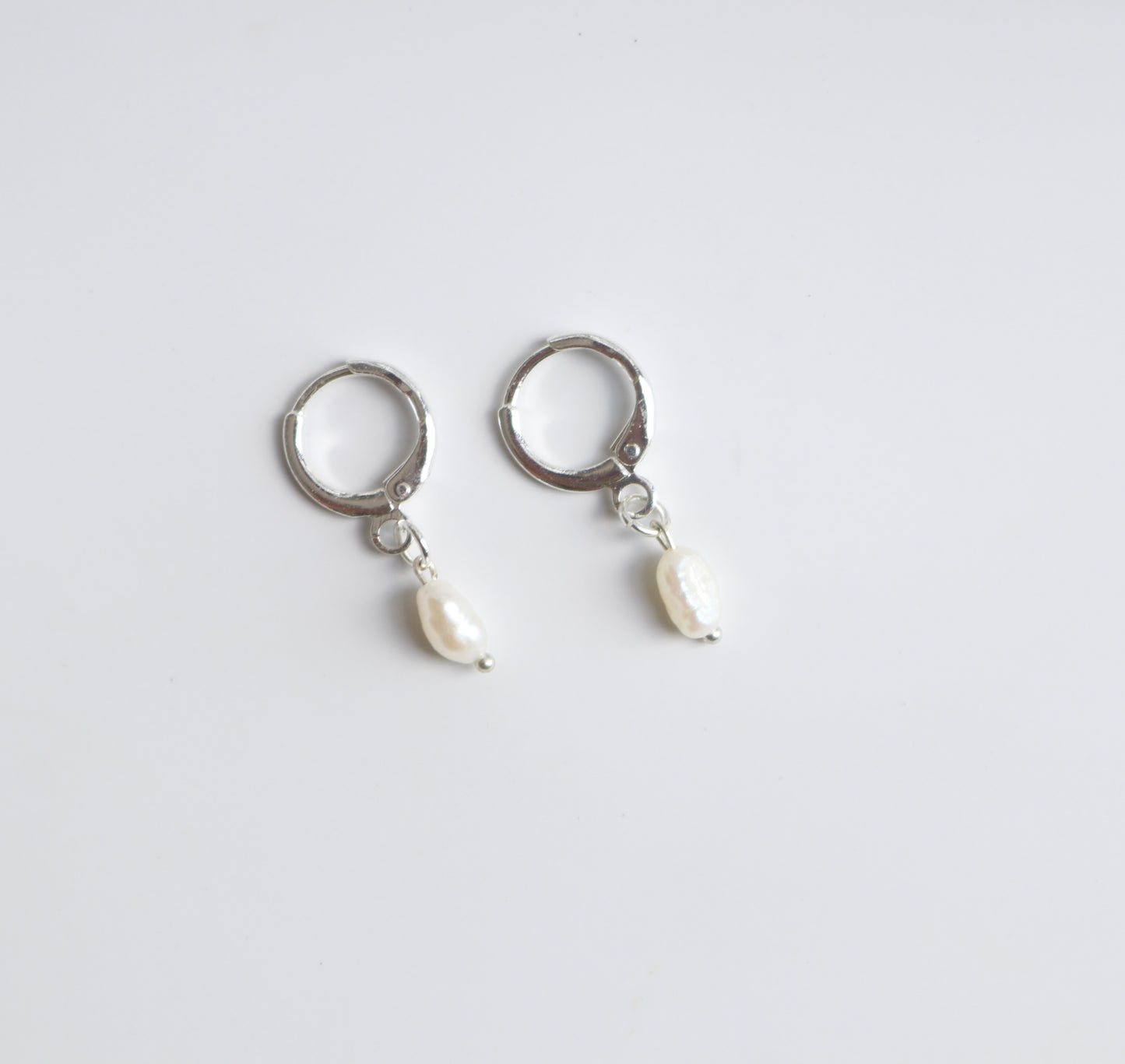 Silver Pearl Hoops
