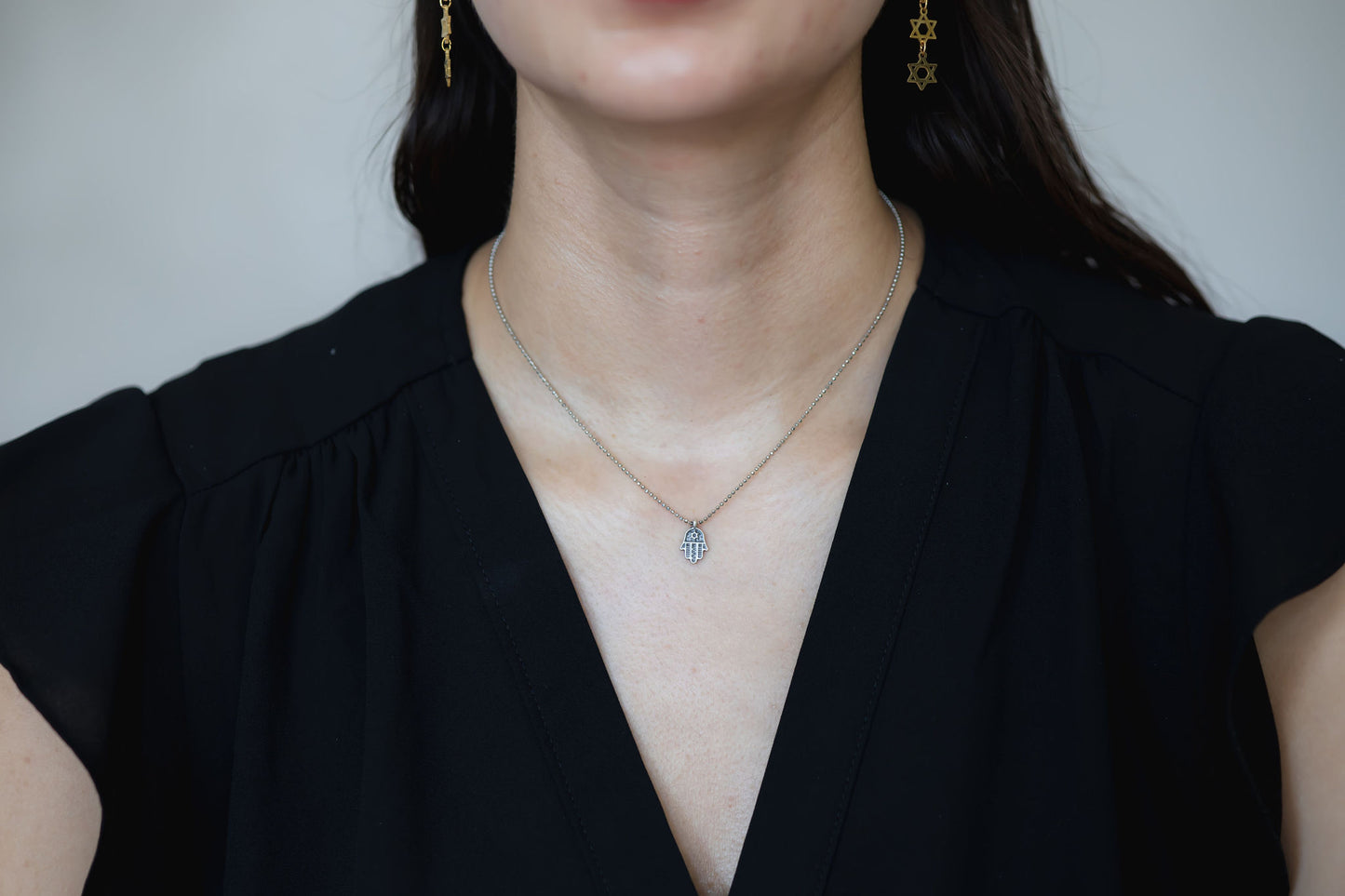 Matte Gold & Silver Hamsa Necklace