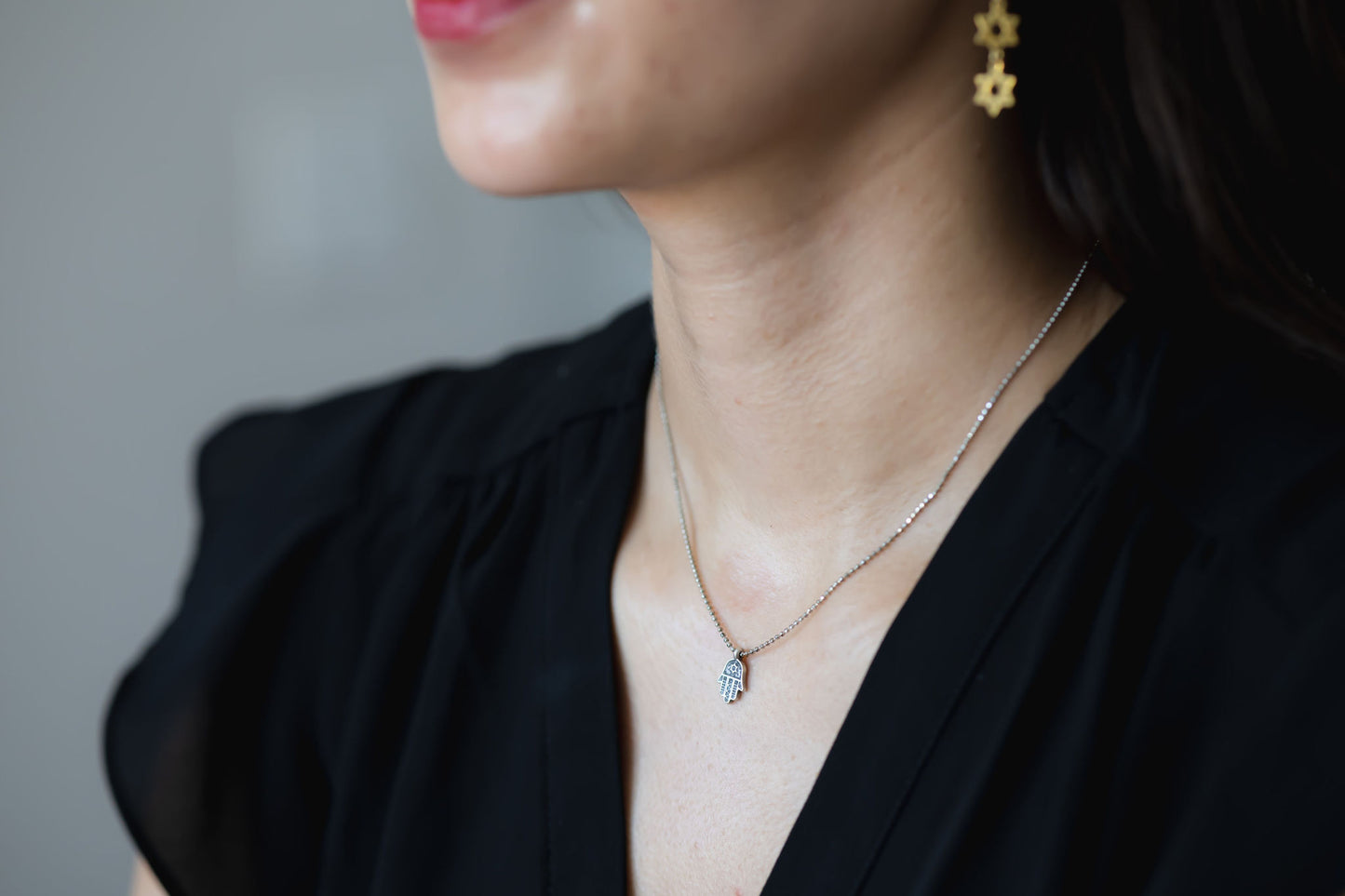 Matte Gold & Silver Hamsa Necklace