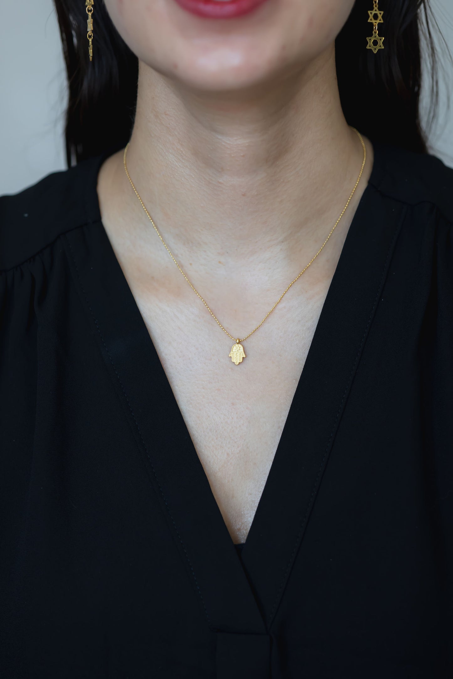 Matte Gold & Silver Hamsa Necklace
