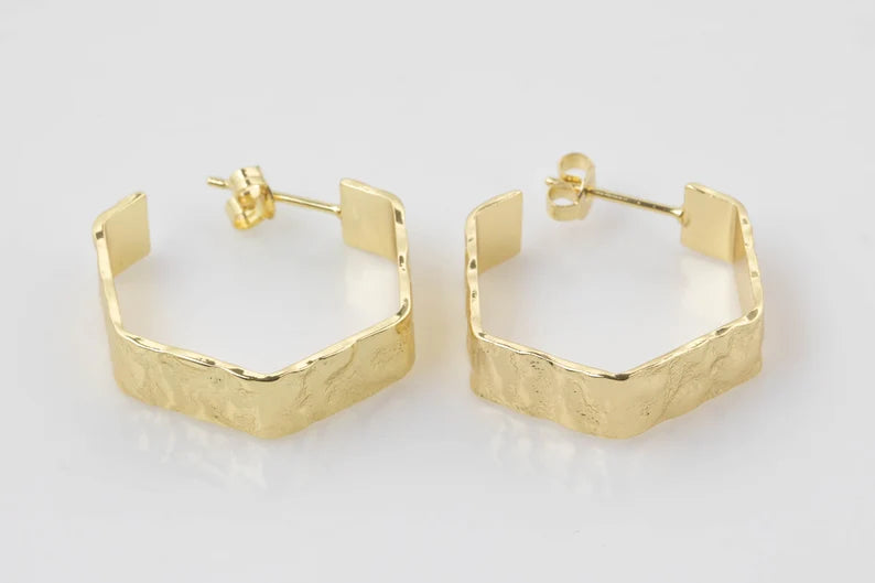 Hexagon Textured Hoop Earrings