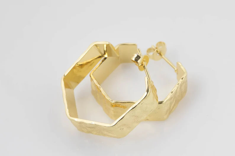 Hexagon Textured Hoop Earrings