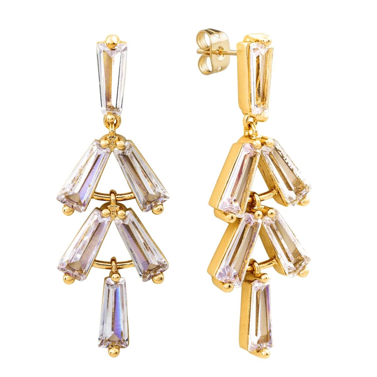Cubic Zirconia Baguette Tiered Dangle Earrings
