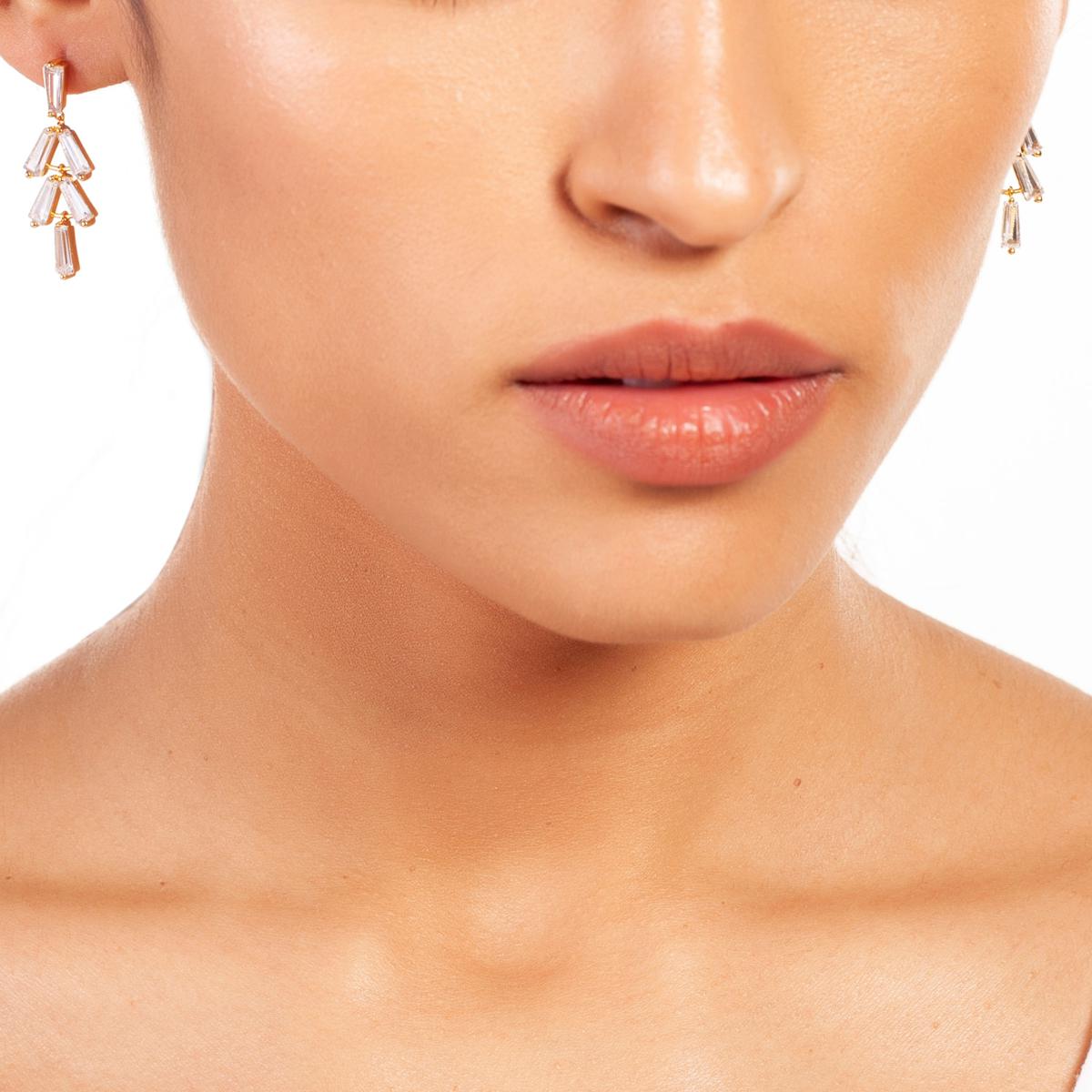 Cubic Zirconia Baguette Tiered Dangle Earrings