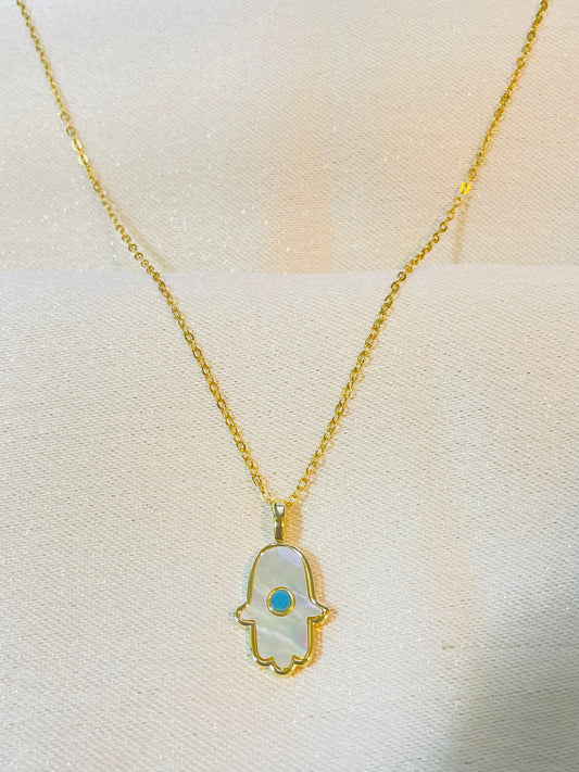 White Turquoise Hamsa Necklace