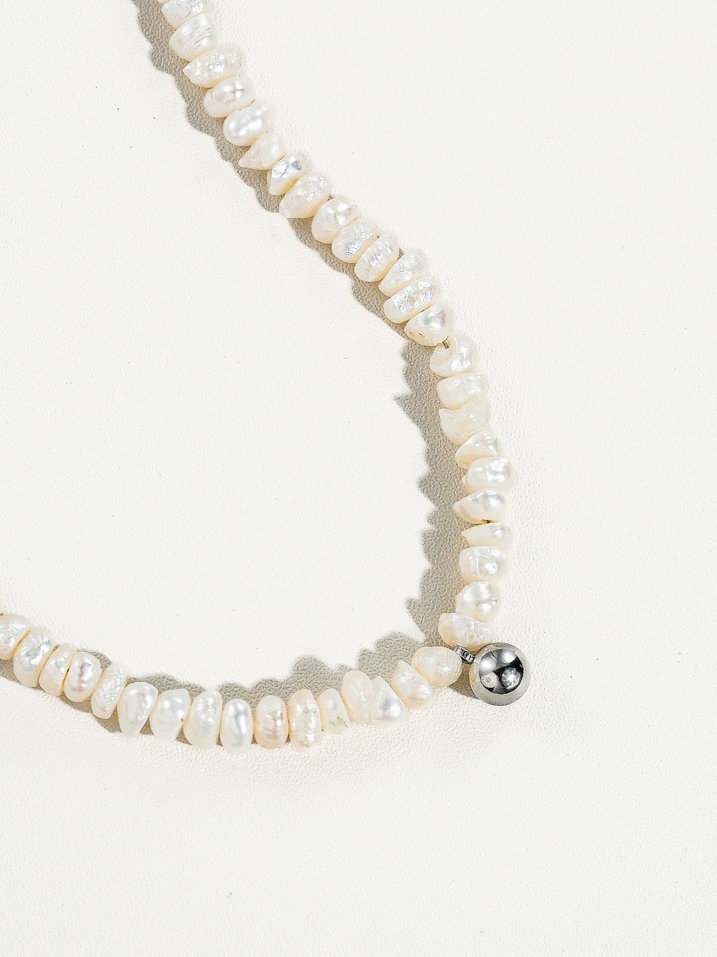 Keshi Pearl Necklace with Silver Ball Pendant