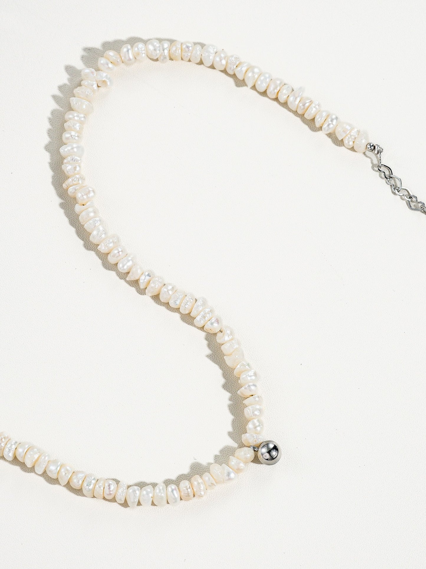 Keshi Pearl Necklace with Silver Ball Pendant