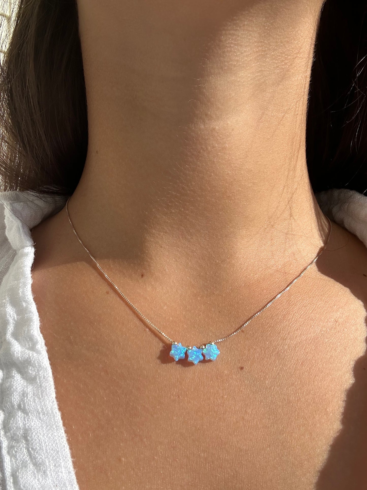 Triple Opal Mini Jewish Star  Necklace