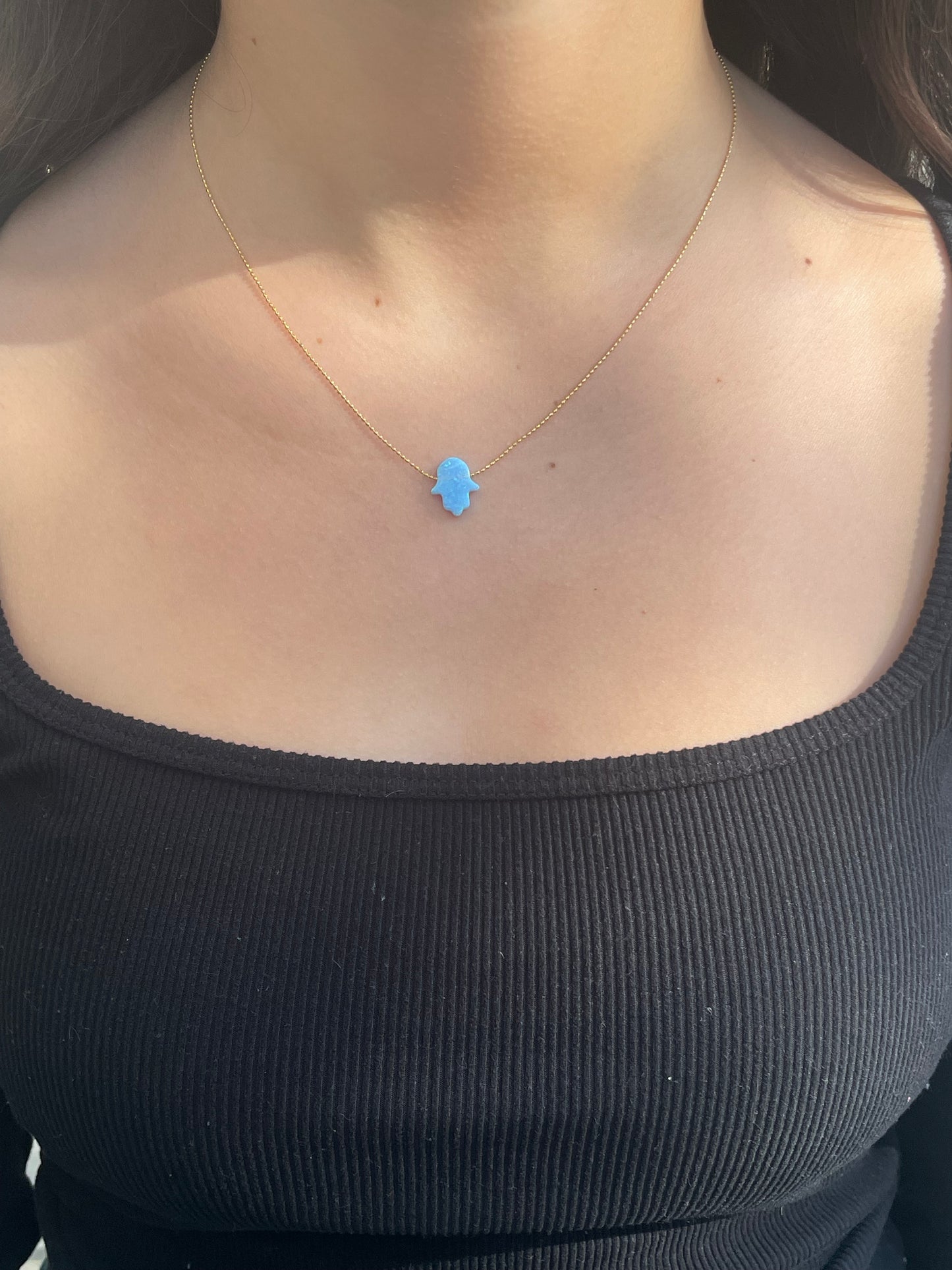 Small Opal Hamsa Necklace