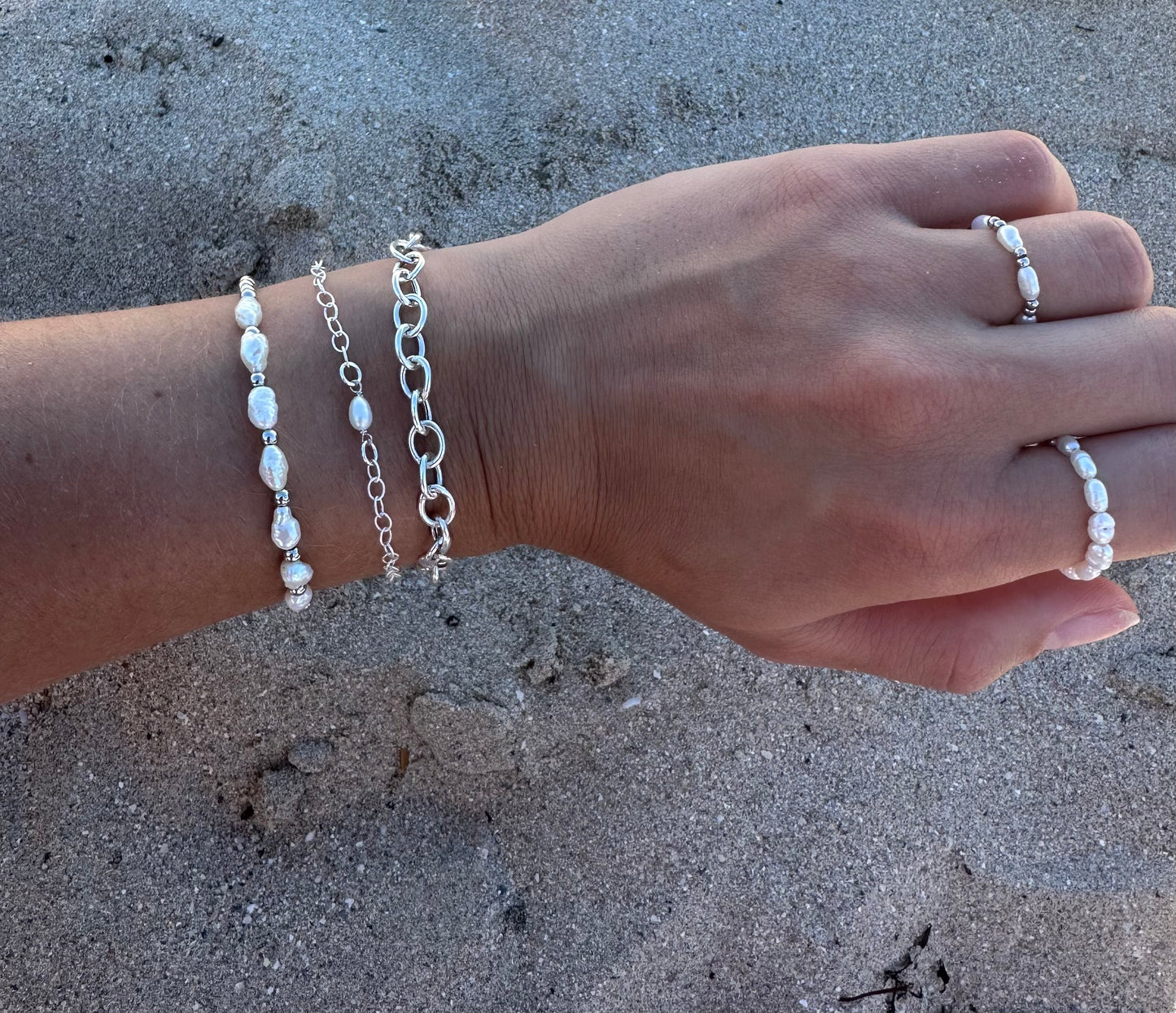 Silver Beaded Pearl Bracelet