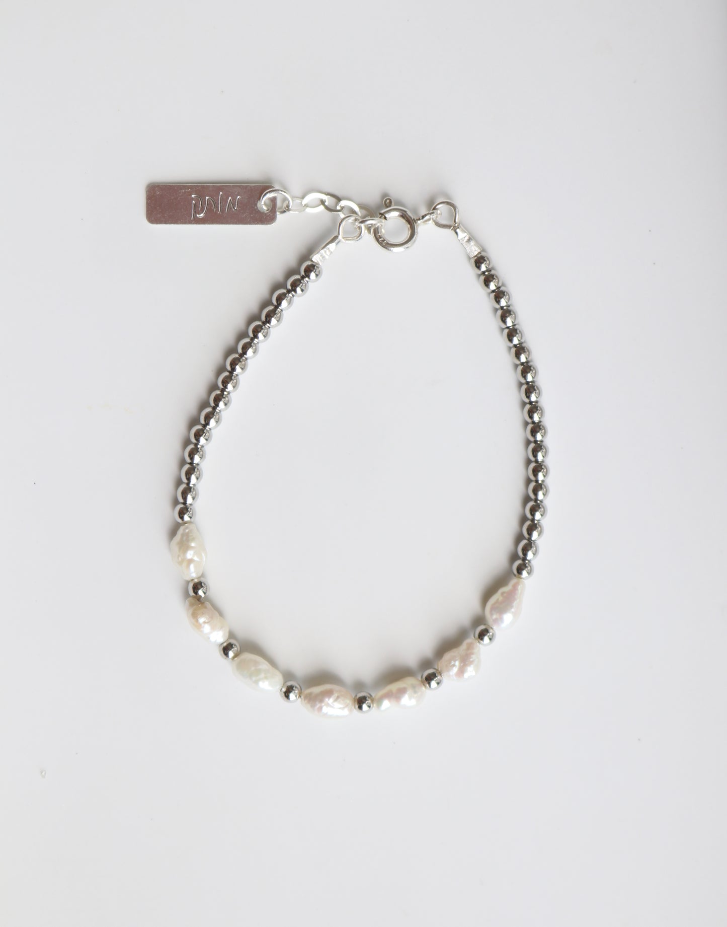 Silver Beaded Pearl Bracelet