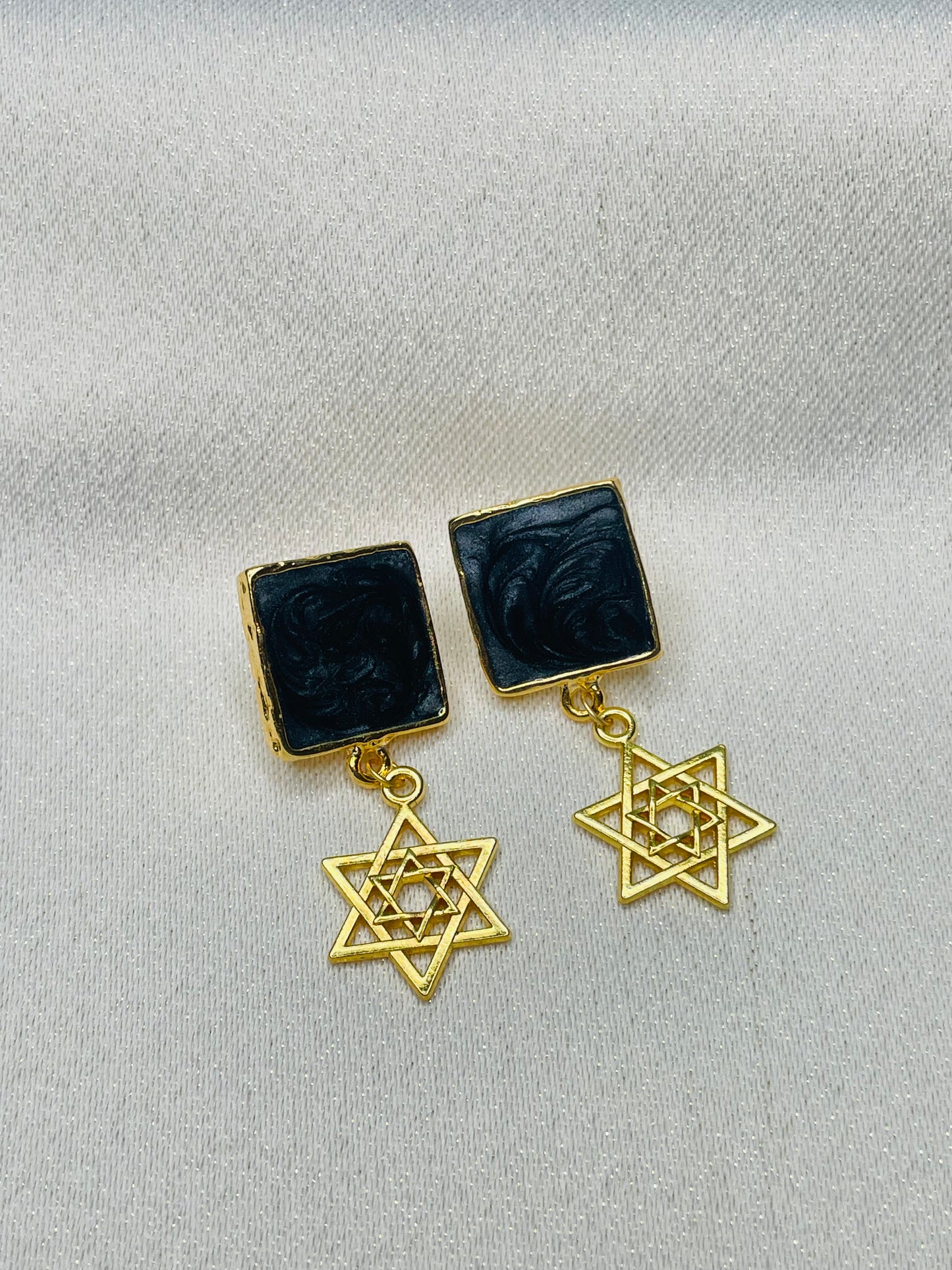 Gold Gem Stone Jewish Star Earrings