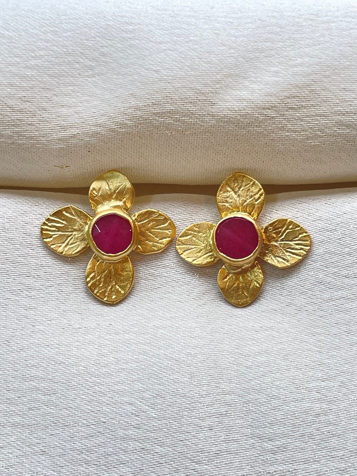 Pink Jade Flower Earrings.