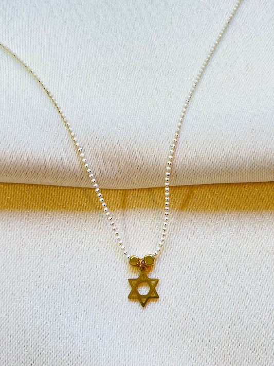 Shiny Gold Jewish Star Necklace