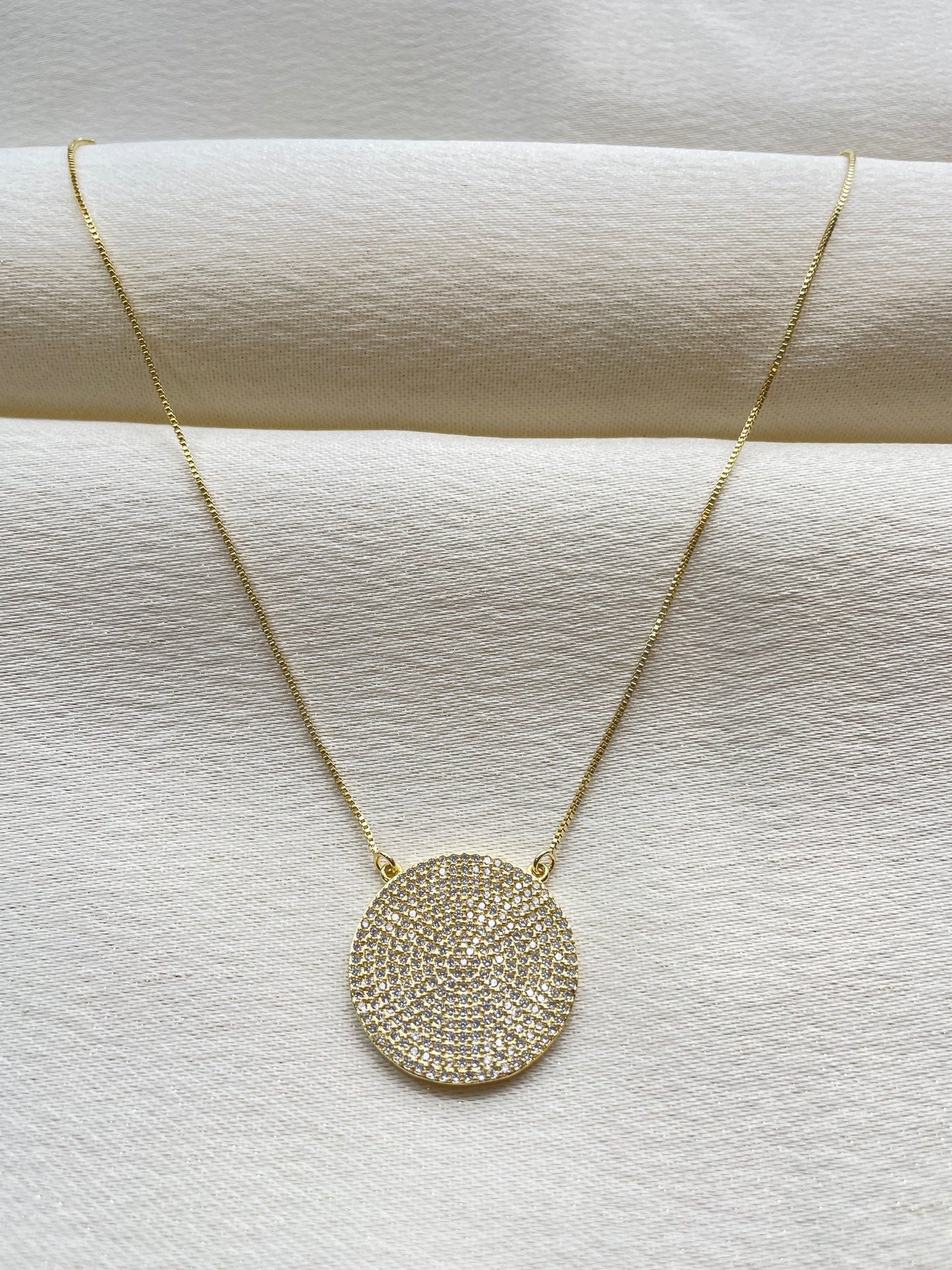 Pave Disc Circle Necklace