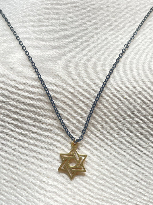 Black & Gold Jewish Star Necklace