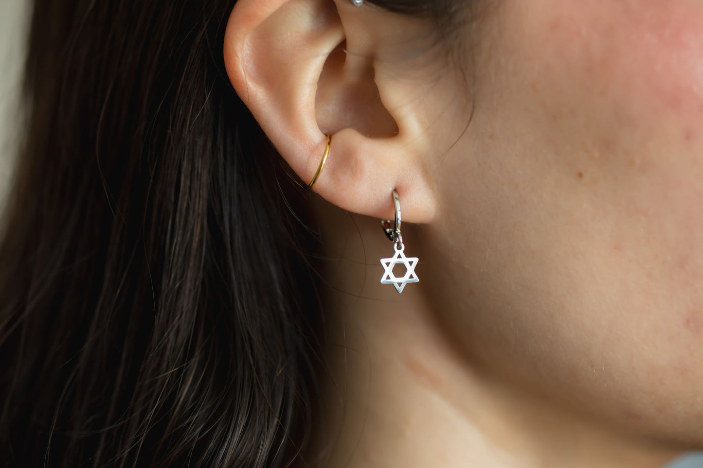 Gold Jewish Star Huggies Earrings