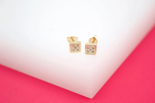 Square Stud With Five CZ Stone Earrings
