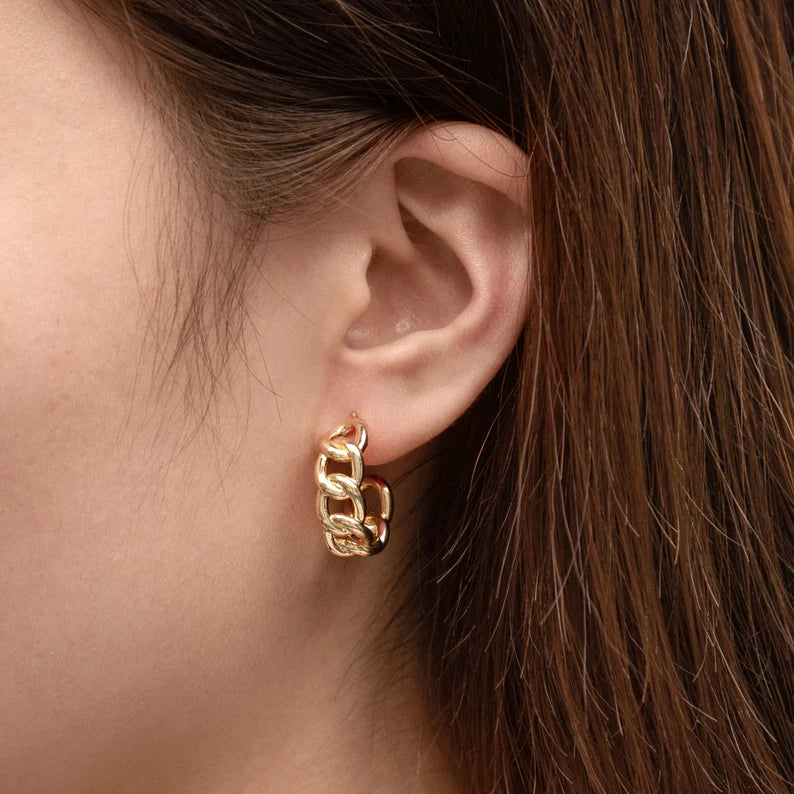 Chunky Gold Link Hoops Earrings