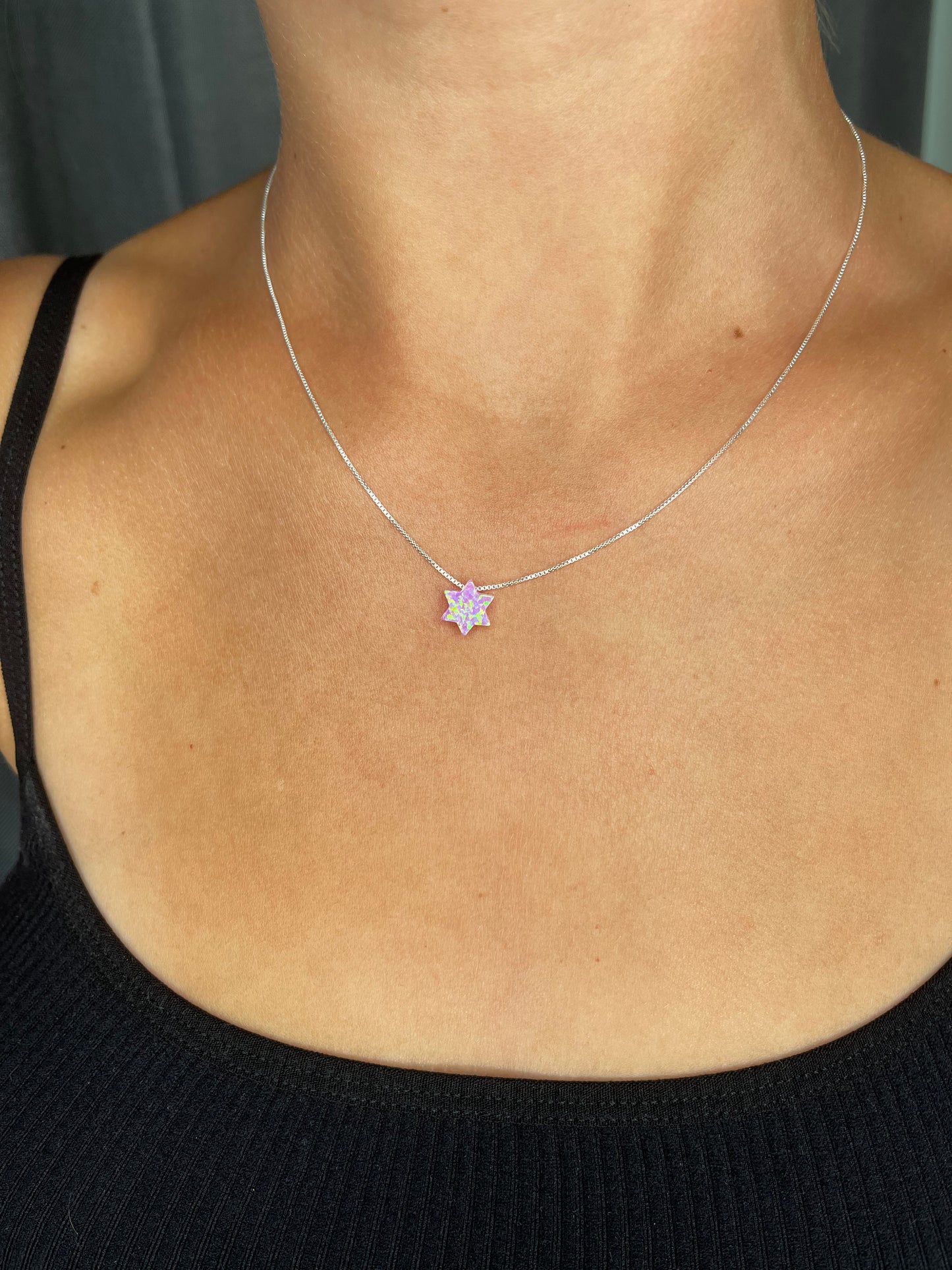 Opal Jewish Star Sterling Silver Necklace