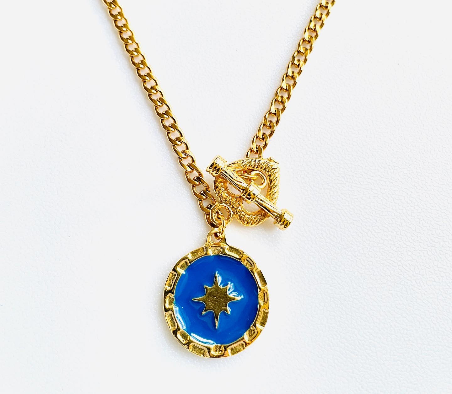 Blue Star Toggle Heart Necklace